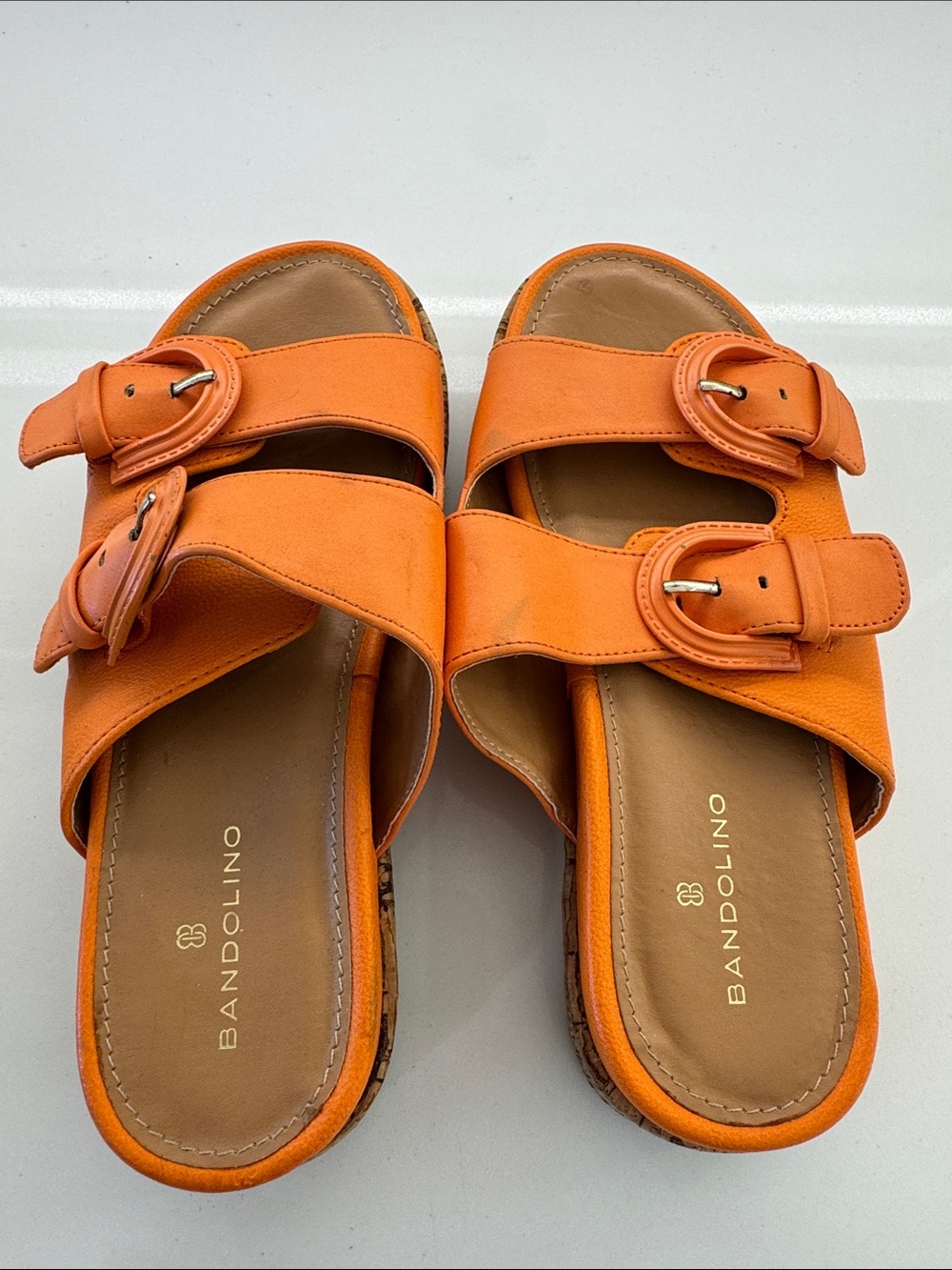 Bandolino Orange Double-Buckle Slide Sandals with Buckle Detail